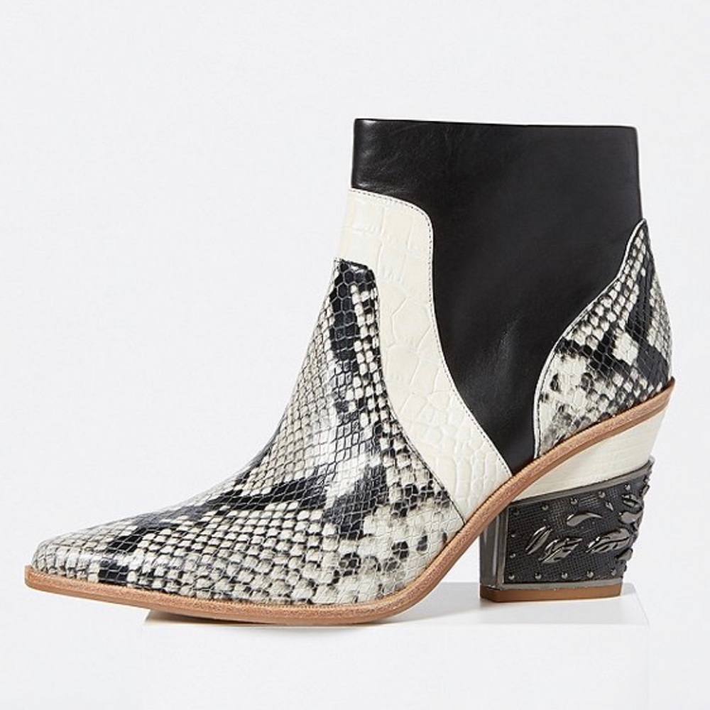 Gianni Bini Snake Print Metal Block Heel Booties - Picture 4 of 5